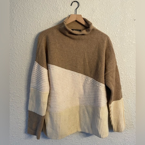 French Connection Wool Blend Colorblock Neutrals Roll Neck Sweater - Picture 11 of 11